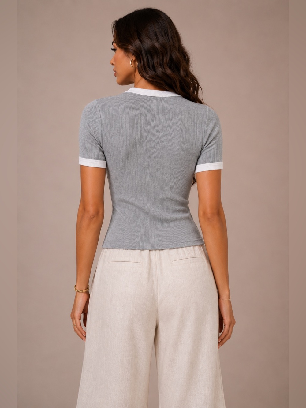 NWT Classic Ribbed Ringer Tee - Grey - Picture 2 of 2